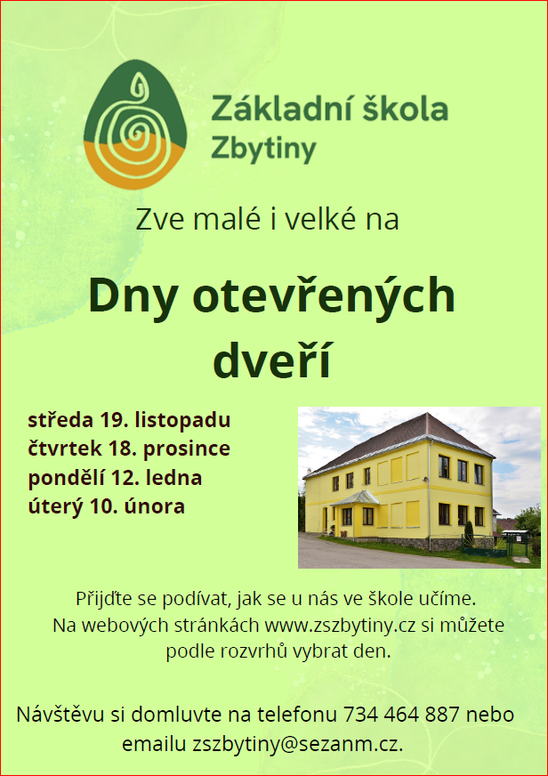 Dny otevřených dveří ZŠ Zbytiny